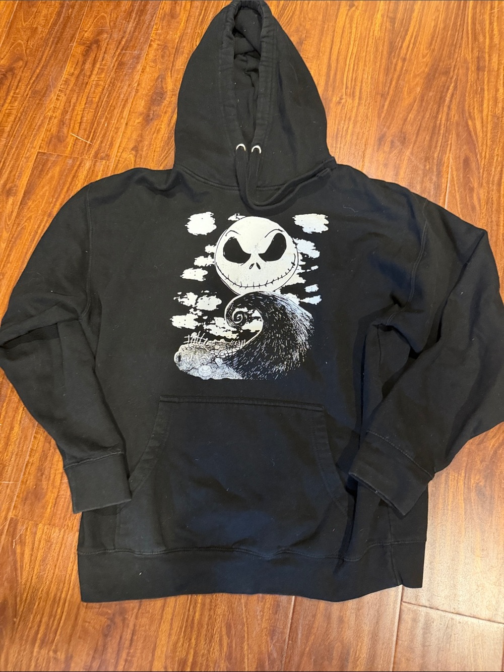 Disney Black Graphic Pullover Hoodie with White Jack Skellington Design 🎃